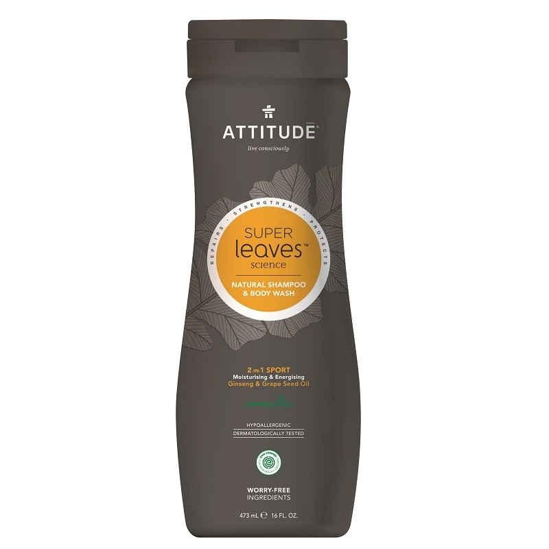 Attitude Pánsky šampón a telové mydlo (2v1) Super Leaves s detoxikačným účinkom, normálne vlasy 473ml