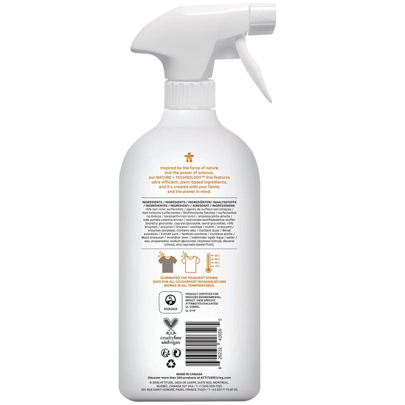 Attitude Odstraňovač skvrn s vůní citronové kůry s rozprašovačem 800ml