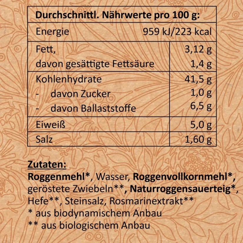 Cibulový chléb BIO Demeter trvanlivý až 5 let 400 g | Landstreicher