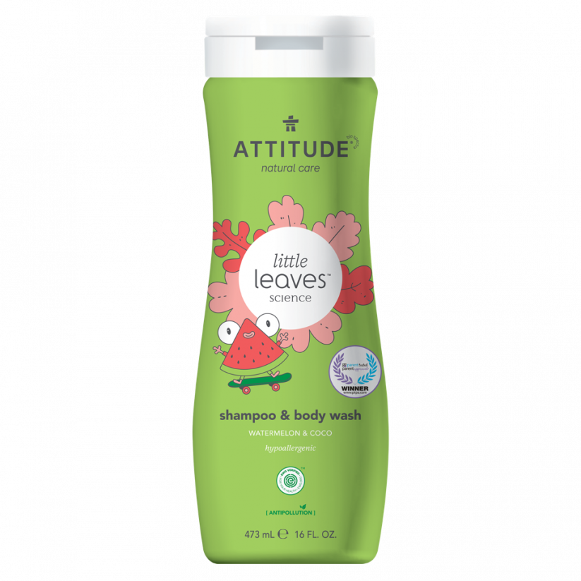 Attitude Detské telové mydlo a šampón (2v1) s vôňou Melónu a Kokosu Little leaves 473ml
