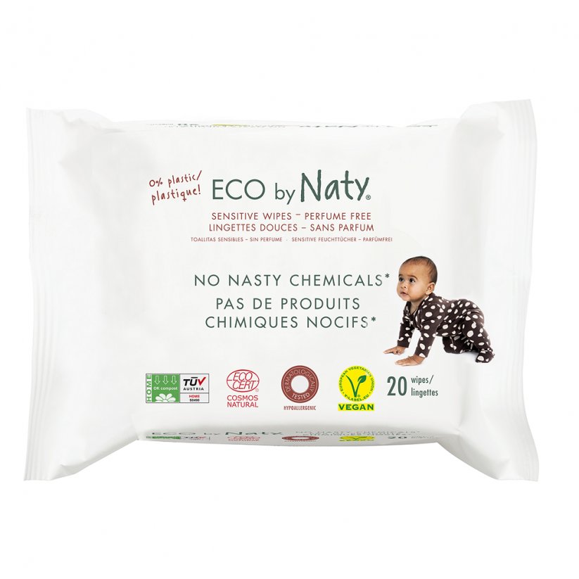 Naty ECO vlhčené obrúsky bez vône pre citlivú pokožku (20 ks)-cestovné balenie