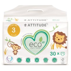 Attitude Dětské plenky Midi (velikost 3 / 4-9kg) 30ks biologicky rozložitelné