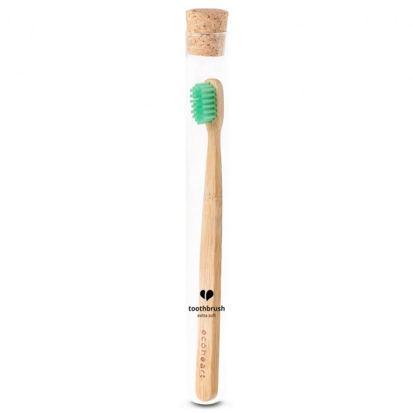 EcoHeart Bambusový zubní kartáček Extra Soft Zelený ve skleněném pouzdře