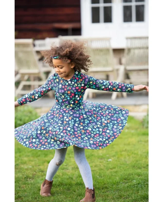 FRUGI šaty z BIO bavlny Skater INDIGO FLOWER