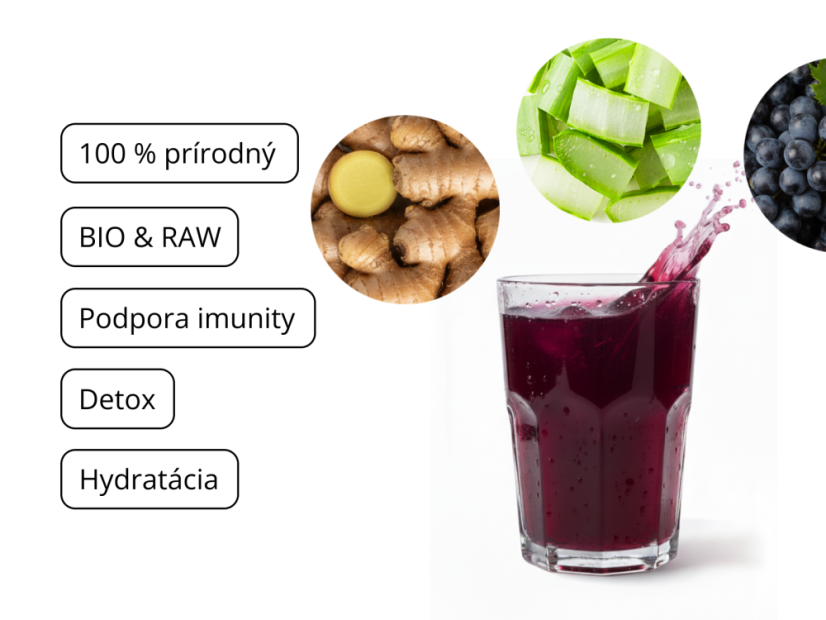 BEWIT Aloe Vera Immunity gel s dužinou BIO RAW – prírodná sila aloe obohatená o hroznové víno, čiernu bazu a zázvor 1000ml