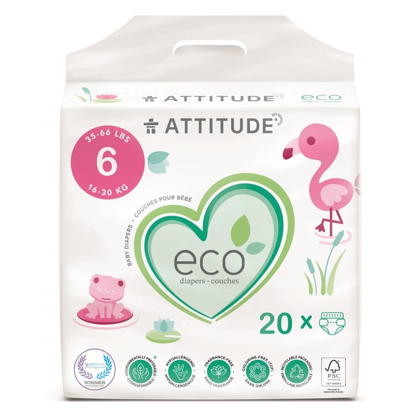 Attitude Dětské plenky XL (velikost 6 / 16-30kg) 22ks biologicky rozložitelné