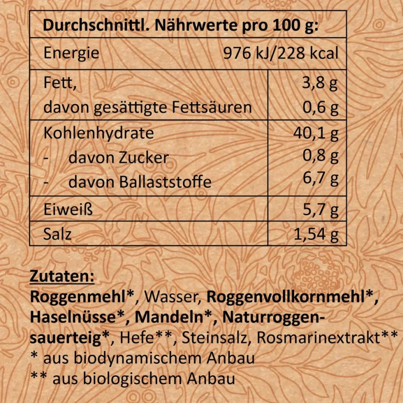 Žitný ořechový chléb BIO Demeter trvanlivý až 5 let 400g | Landstreicher