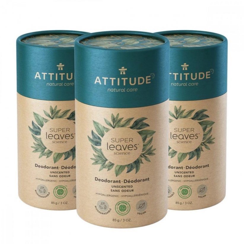 Attitude Přírodní tuhý deodorant Super leaves Bez vůně 85g