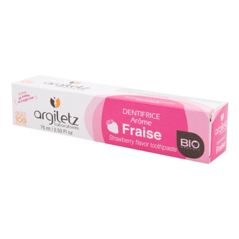 Argiletz Detská zubná pasta s bielym a ružovým ílom s jahodovou príchuťou 75ml BIO