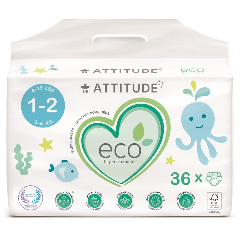 Attitude Dětské plenky Mini (velikost 1-2 / 3-6kg) 36ks biologicky rozložitelné